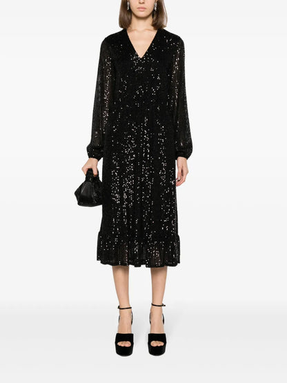 Sequin-Embellished Fine-Ribbed Midi Dress
