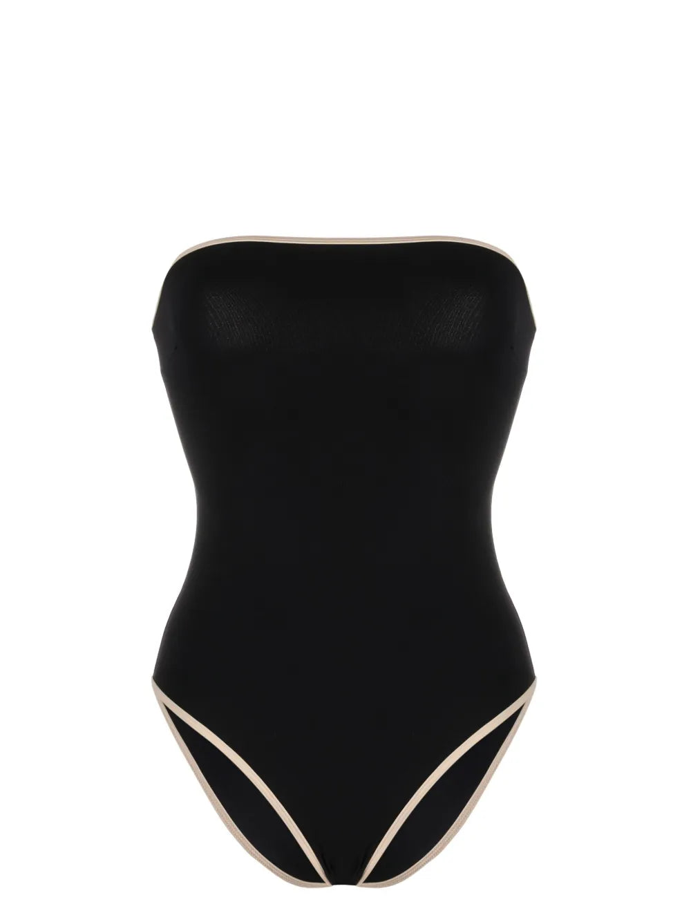 Striped-Edge Strapless Swimsuit