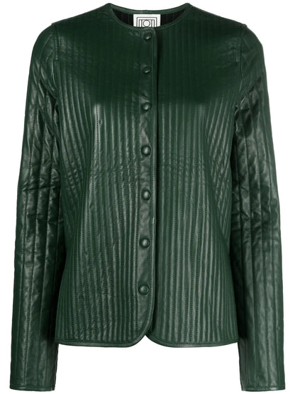 Linear-Quilted Leather Jacket