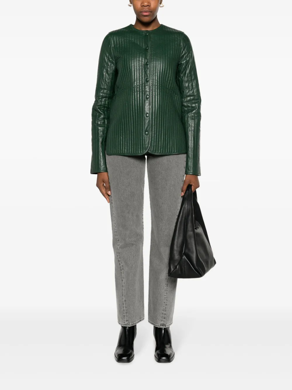 Linear-Quilted Leather Jacket