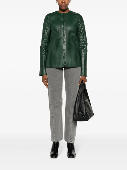Linear-Quilted Leather Jacket
