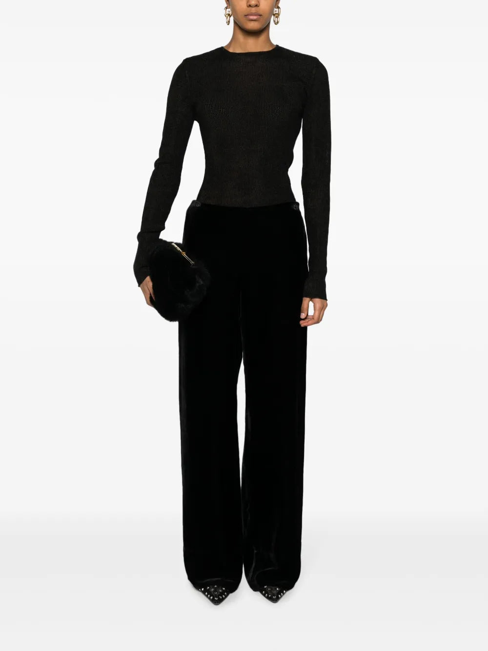 Metallic Ribbed-Knit Jumper