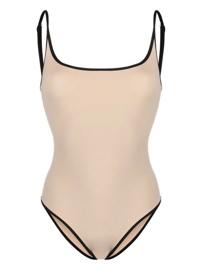 Striped-Edge Spaghetti-Strap Swimsuit