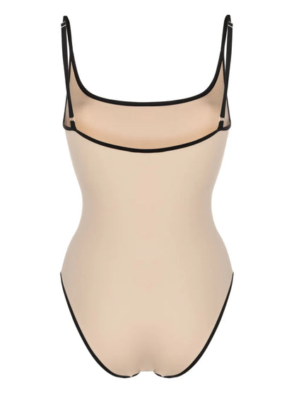 Striped-Edge Spaghetti-Strap Swimsuit