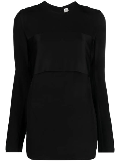 Crepe-Texture Long-Sleeved Top