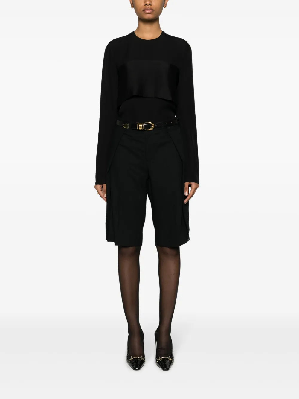 Crepe-Texture Long-Sleeved Top