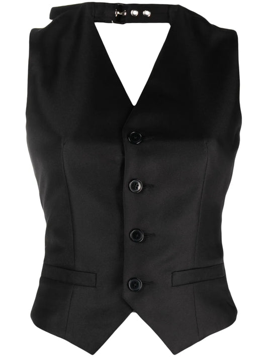 Metal Eyelet-Detailed V-Neck Gilet