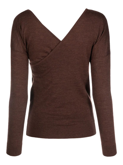 Crossover-Neck Fine-Knit Jumper