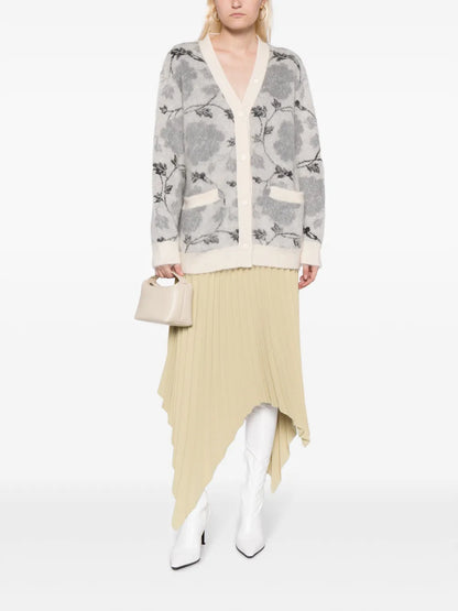 Floral Intarsia-Knit V-Neck Cardigan
