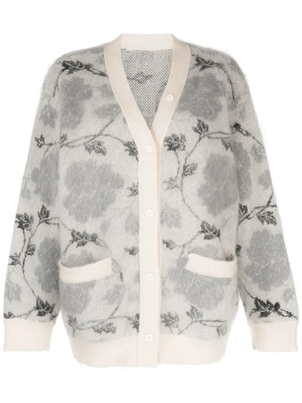 Floral Intarsia-Knit V-Neck Cardigan