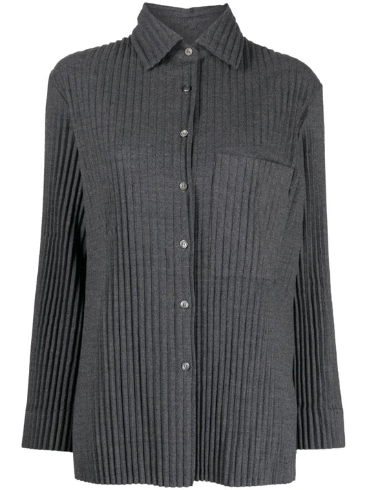 Pleated Button-Up Shirt