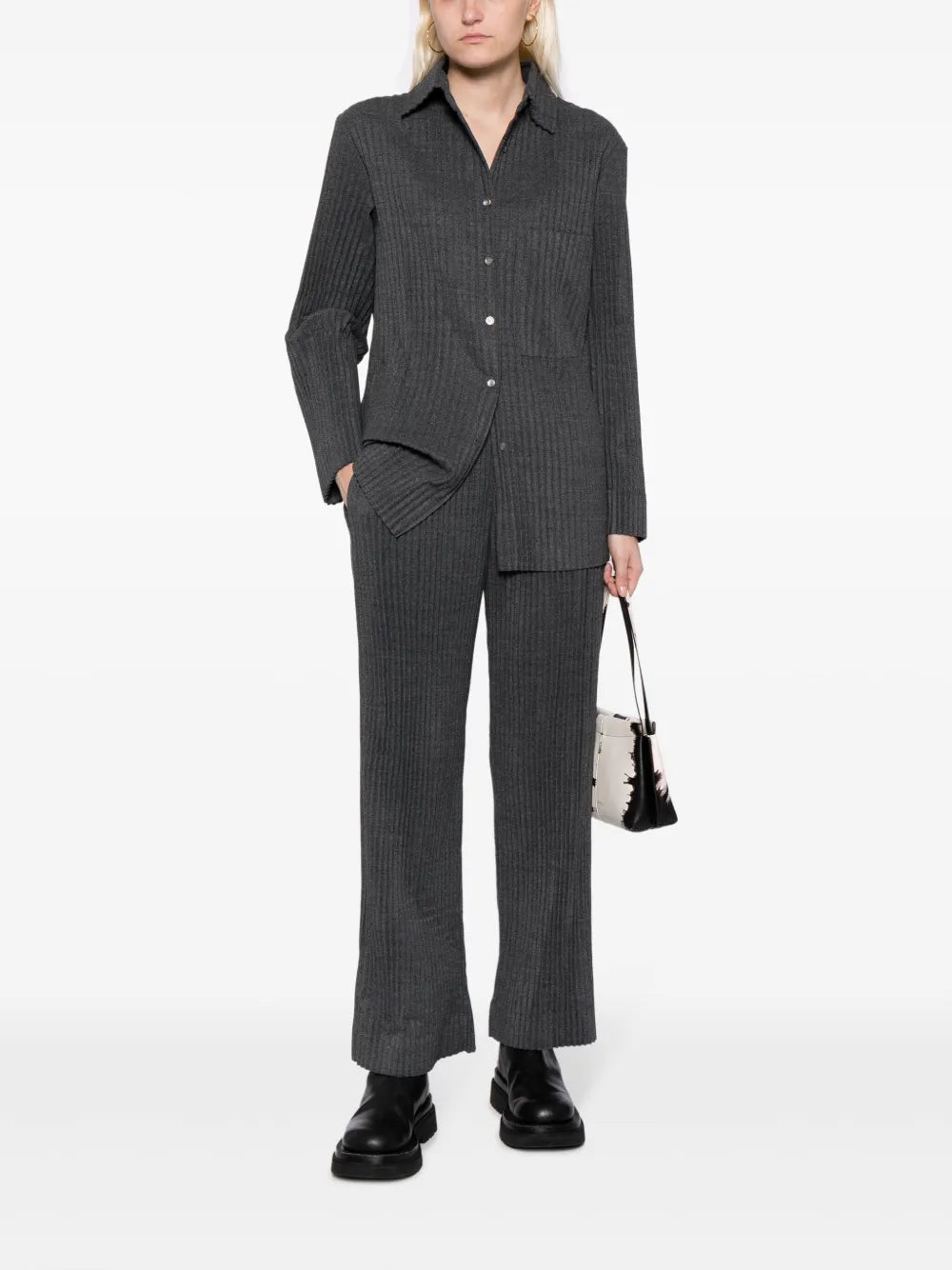 Pleated Button-Up Shirt