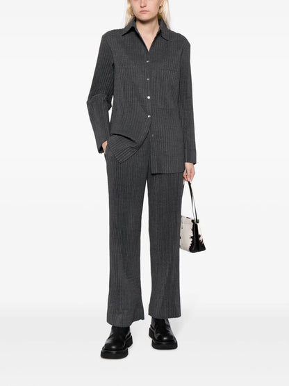 Pleated Button-Up Shirt