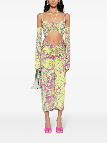 Abstract-Print Off-Shoulder Midi Dress