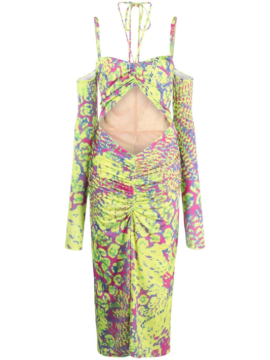 Abstract-Print Off-Shoulder Midi Dress