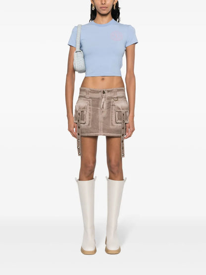 Glitter-Logo Cropped Cotton T-Shirt
