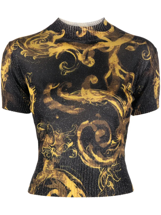 Barocco-Print Glitter Knitted Top