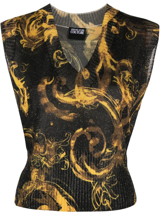 Barocco-Print Logo-Appliqué Knitted Top