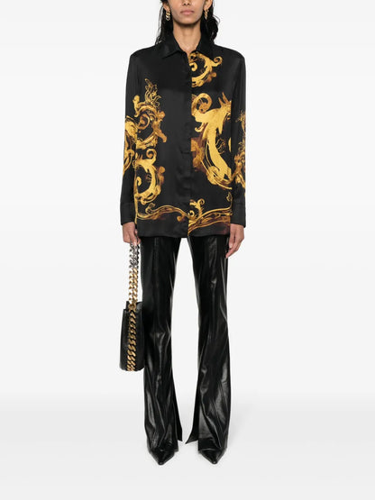 Chain Couture-Print Satin Shirt