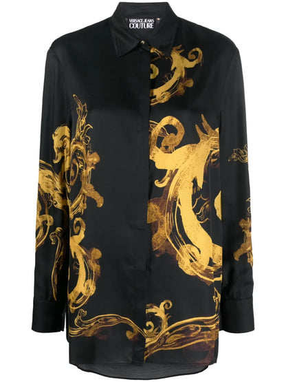 Chain Couture-Print Satin Shirt
