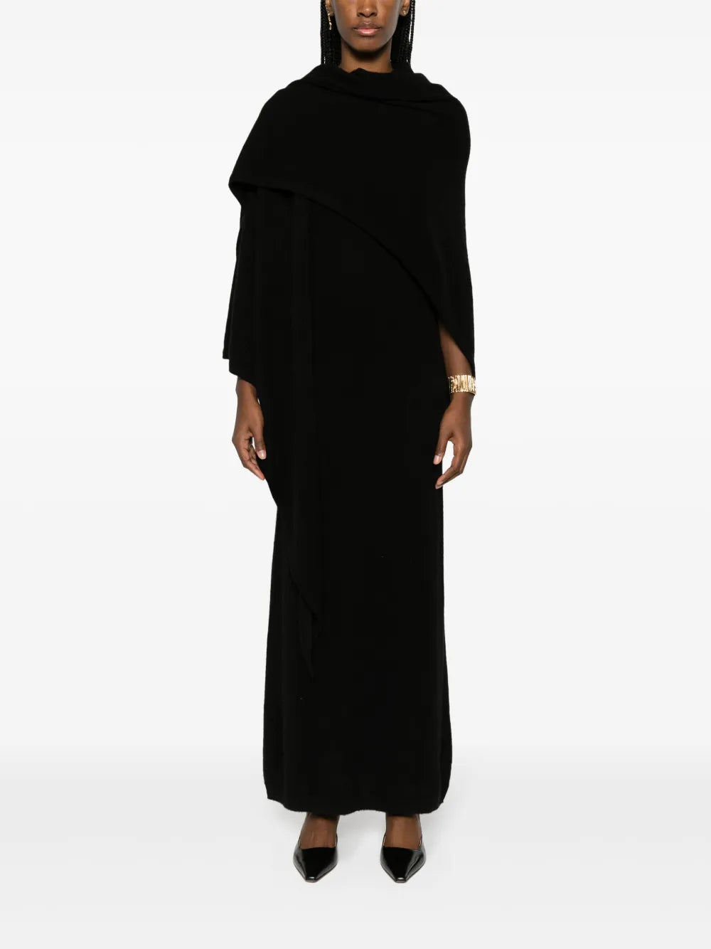 Detachable-Shawl Cashmere Maxi Dress