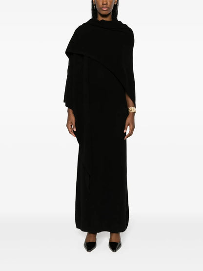 Detachable-Shawl Cashmere Maxi Dress
