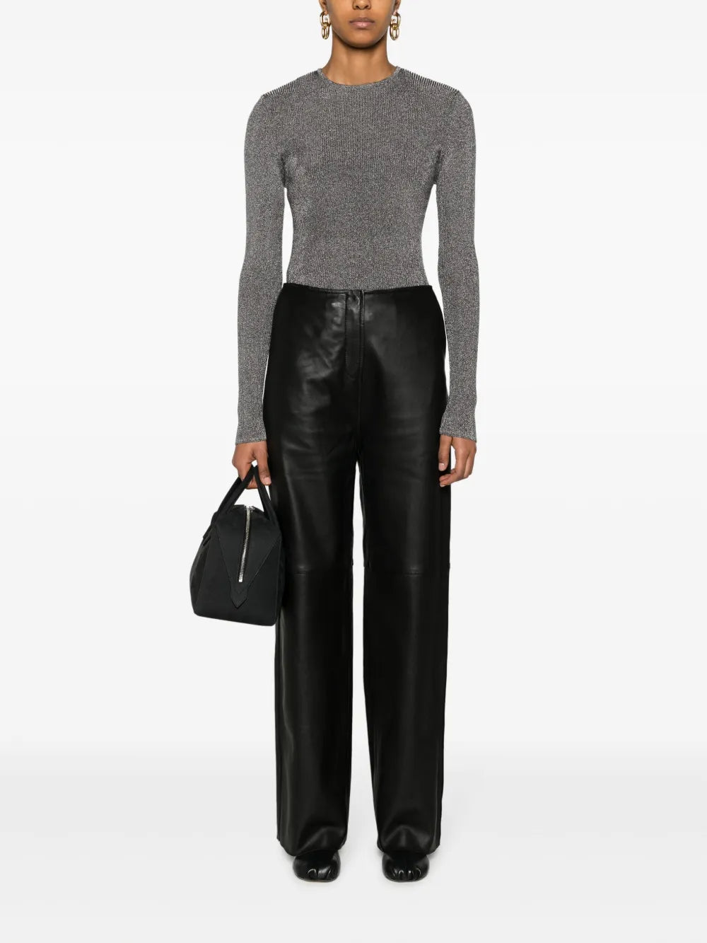 Metallic Ribbed-Knit Jumper