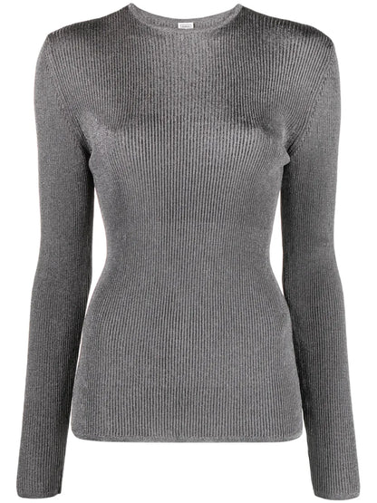 Metallic Ribbed-Knit Jumper