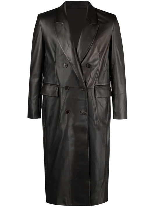 Double-Breasted Leather Coat