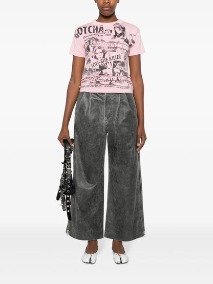 Belted Suede Wide-Leg Trousers