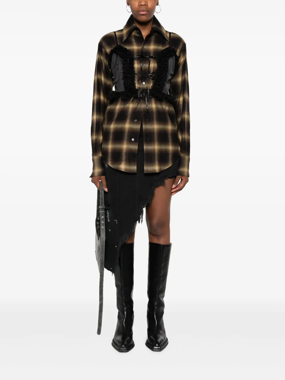 Workwear Distressed Asymmetric-Hem Skirt