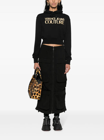 Logo-Embellished Cropped Cotton Hoodie