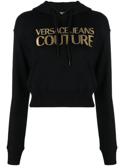 Logo-Embellished Cropped Cotton Hoodie