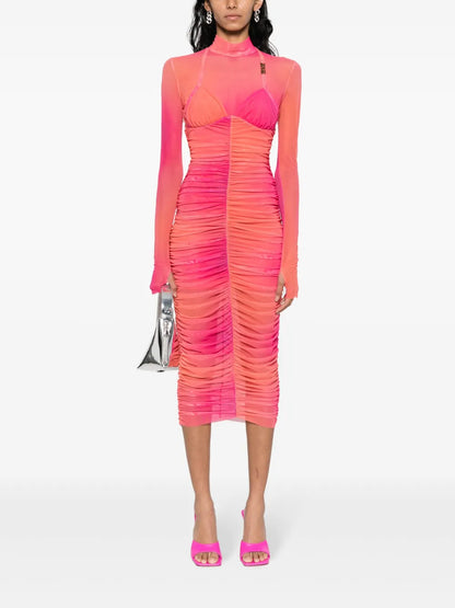 Logo-Plaque Ruched Dress