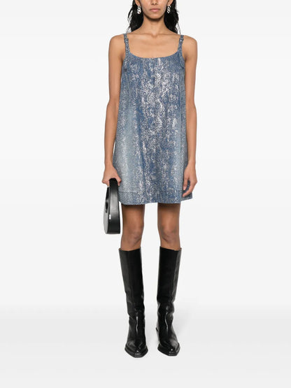 Lamé Shift Denim Dress