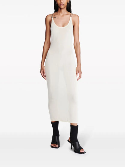 Semi-Sheer Open-Back Midi Dress