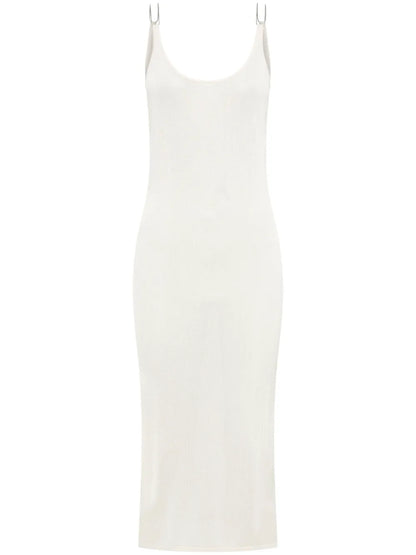 Semi-Sheer Open-Back Midi Dress