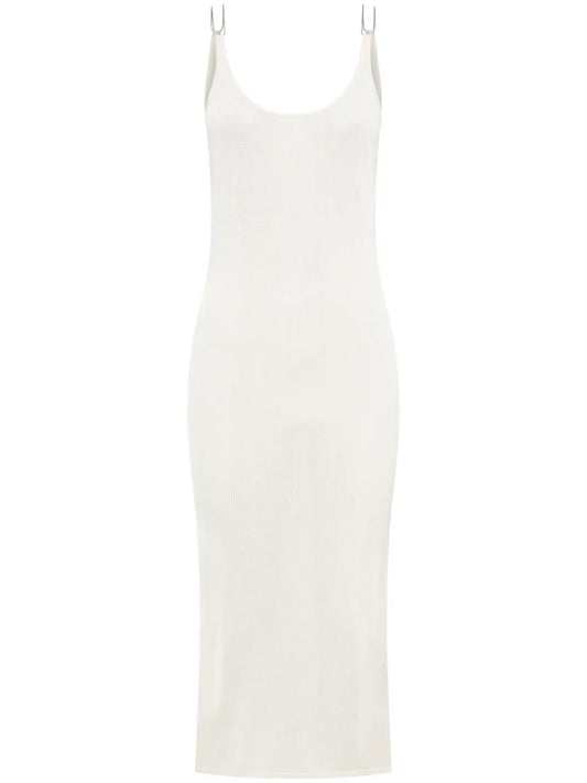 Semi-Sheer Open-Back Midi Dress