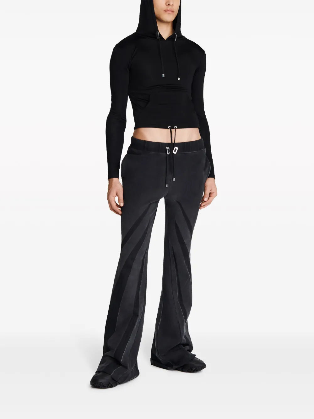 Lustrous Shrunken Drawstring-Hem Hoodie