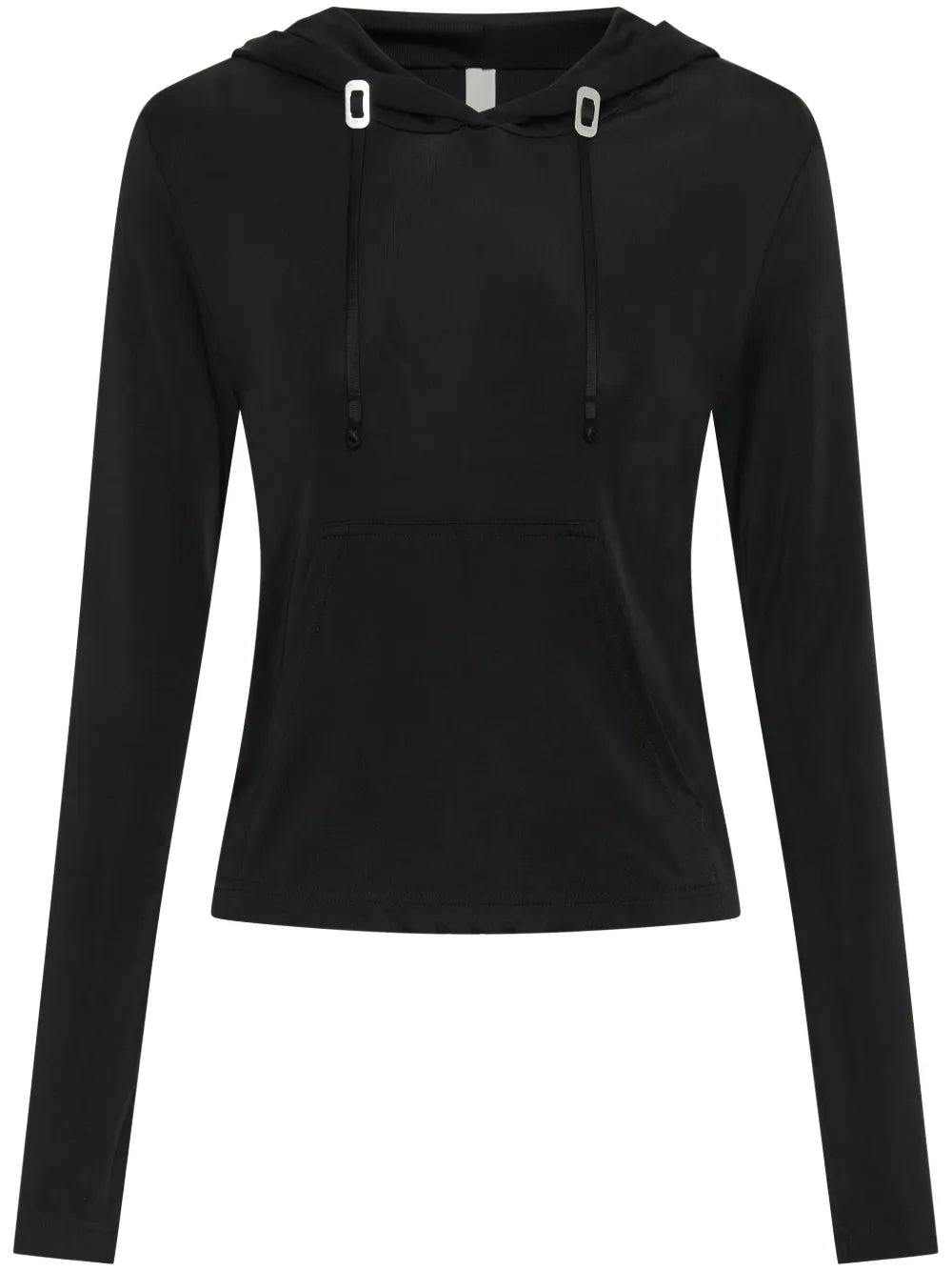 Lustrous Shrunken Drawstring-Hem Hoodie