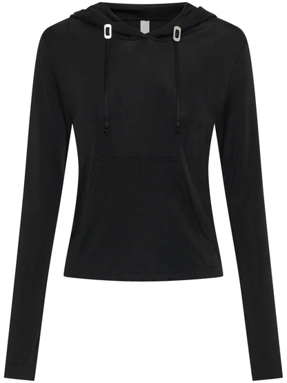 Lustrous Shrunken Drawstring-Hem Hoodie