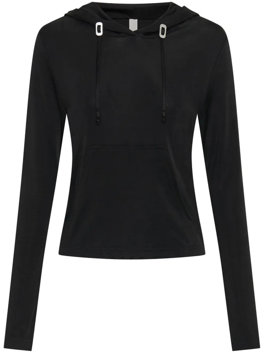 Lustrous Shrunken Drawstring-Hem Hoodie