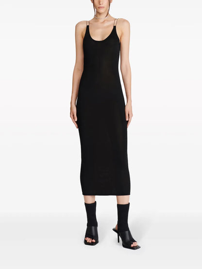 Semi-Sheer Open-Back Midi Dress