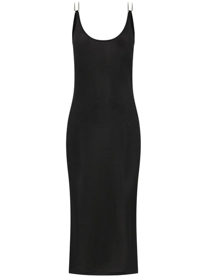 Semi-Sheer Open-Back Midi Dress