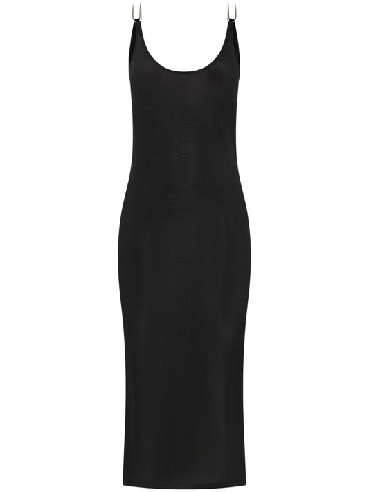 Semi-Sheer Open-Back Midi Dress