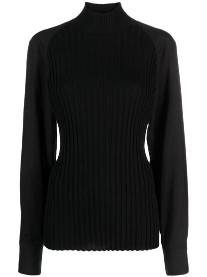 Ribbed-Panelling High-Neck T-Shirt