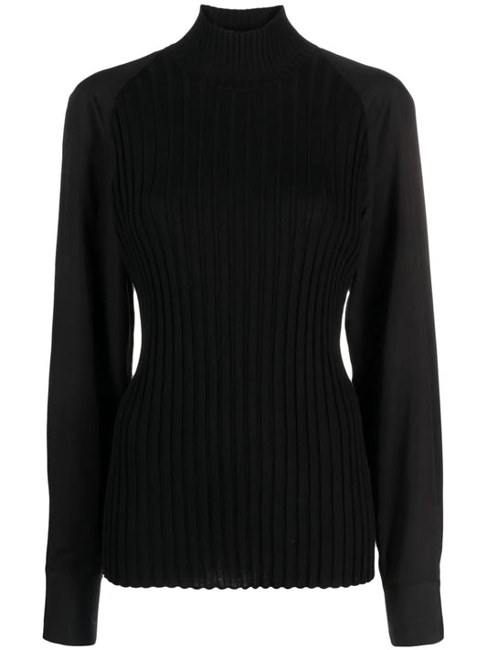 Ribbed-Panelling High-Neck T-Shirt