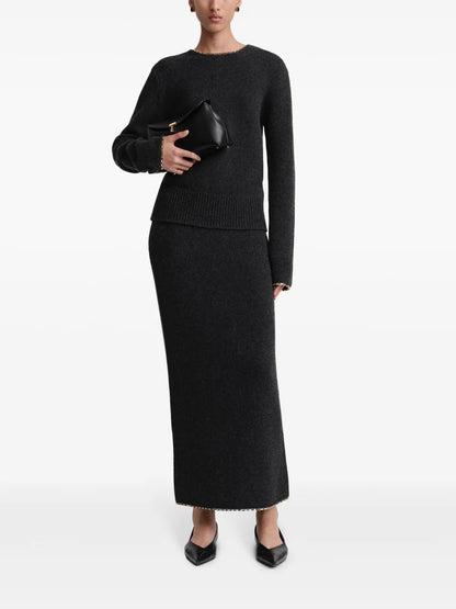 Chain-Embellished Knitted Skirt