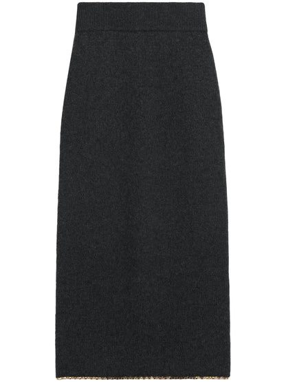 Chain-Embellished Knitted Skirt
