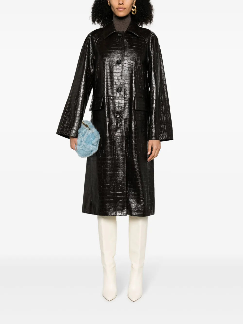 Embossed-Crocodile Leather Maxi Coat